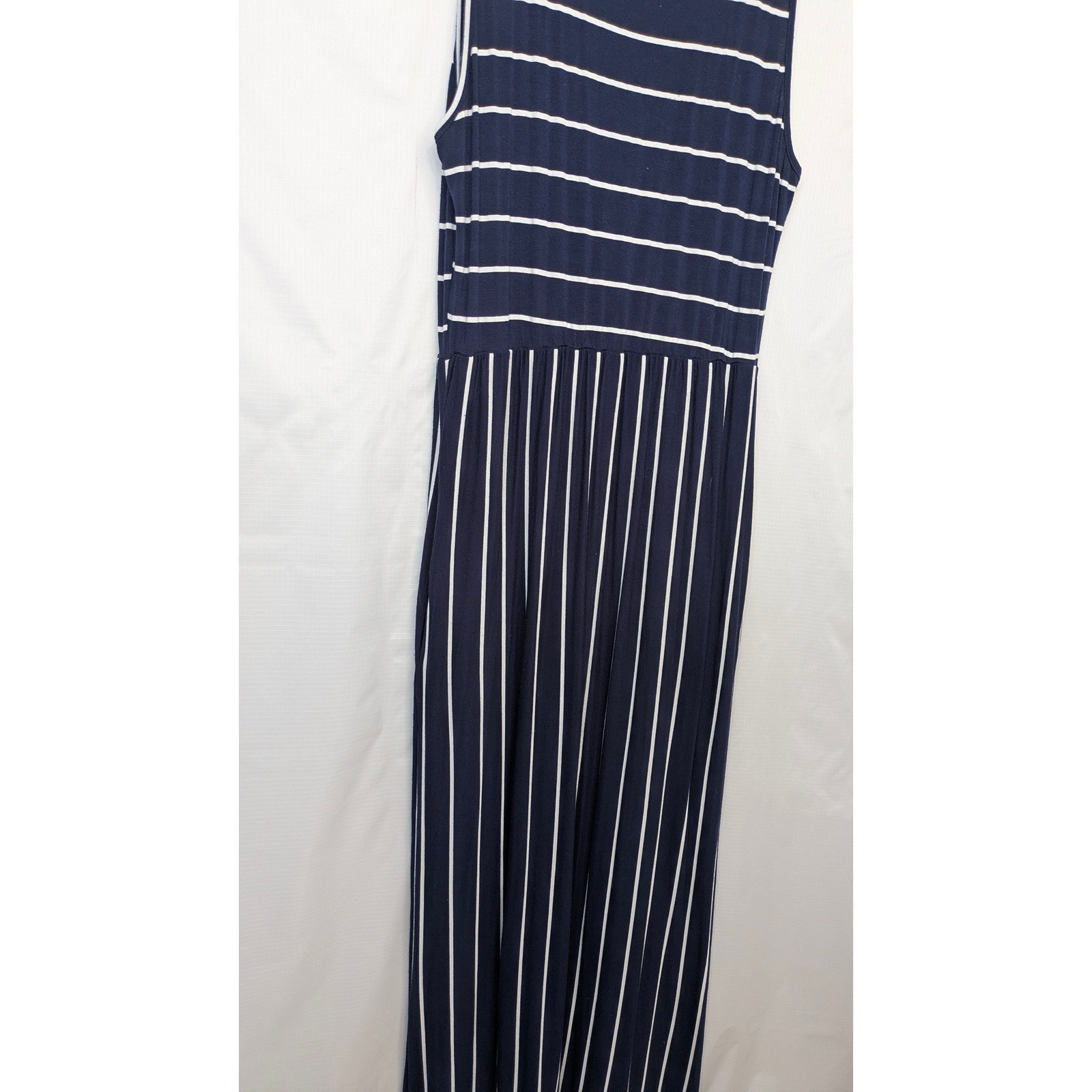 Hount Womens Large Navy White Striped Sleeveless Maxi Dress Pockets Casual