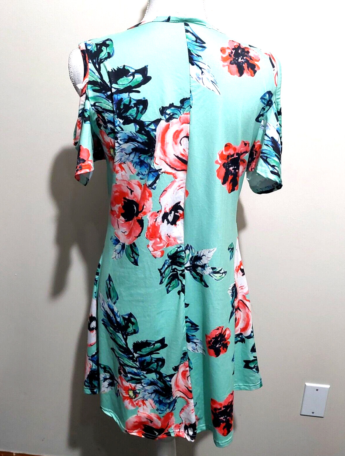 Womens Juniors Medium Cold Shoulder Dress Stretch Floral Knee Length Polyester