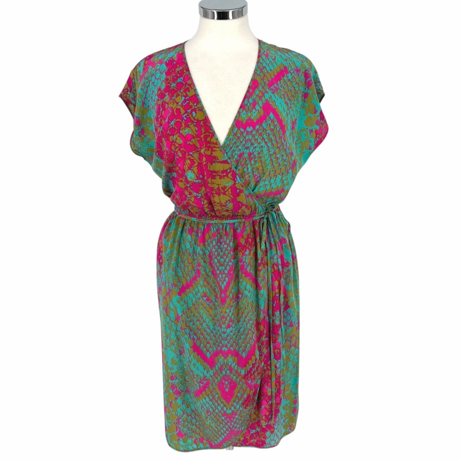 Presley Skye Snake Print Multicolor Silk Wrap Dress Knee Length Size Medium