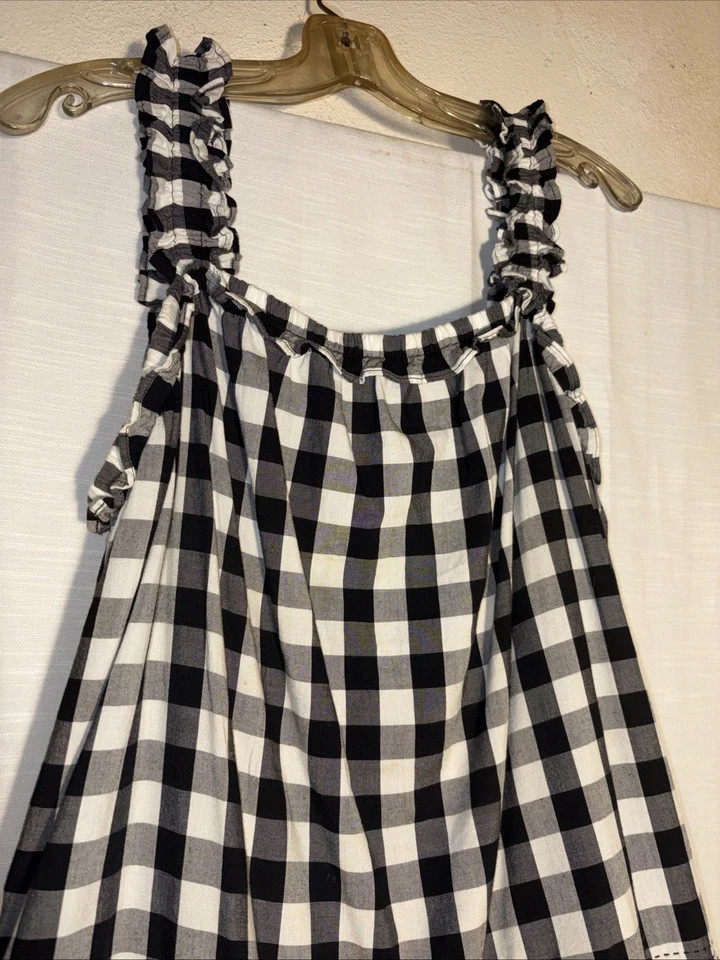 Casual Black & White Check Gingham Maxi Dress Ruffle Long Dress M-L-XL-XXL
