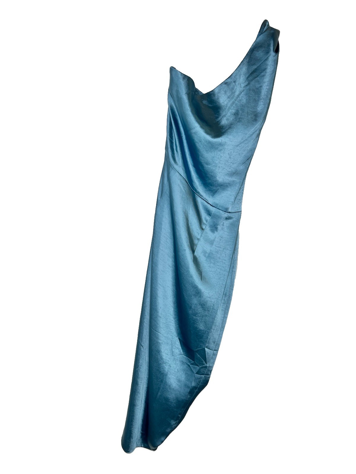 ELLIATT Cassini Blue Satin One Shoulder Draped Long Slip Dress Size S