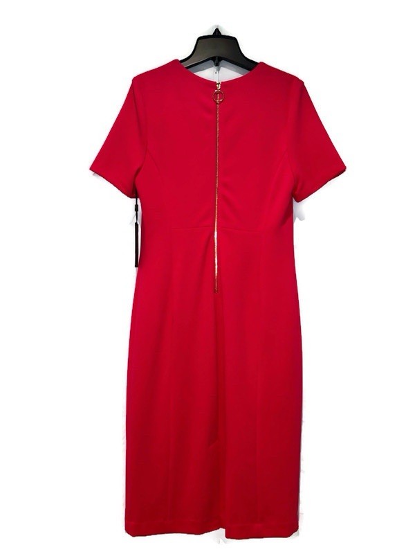 NWT Investments Raspberry Red Sheath Dress Size 12 Gold Zip Back $99
