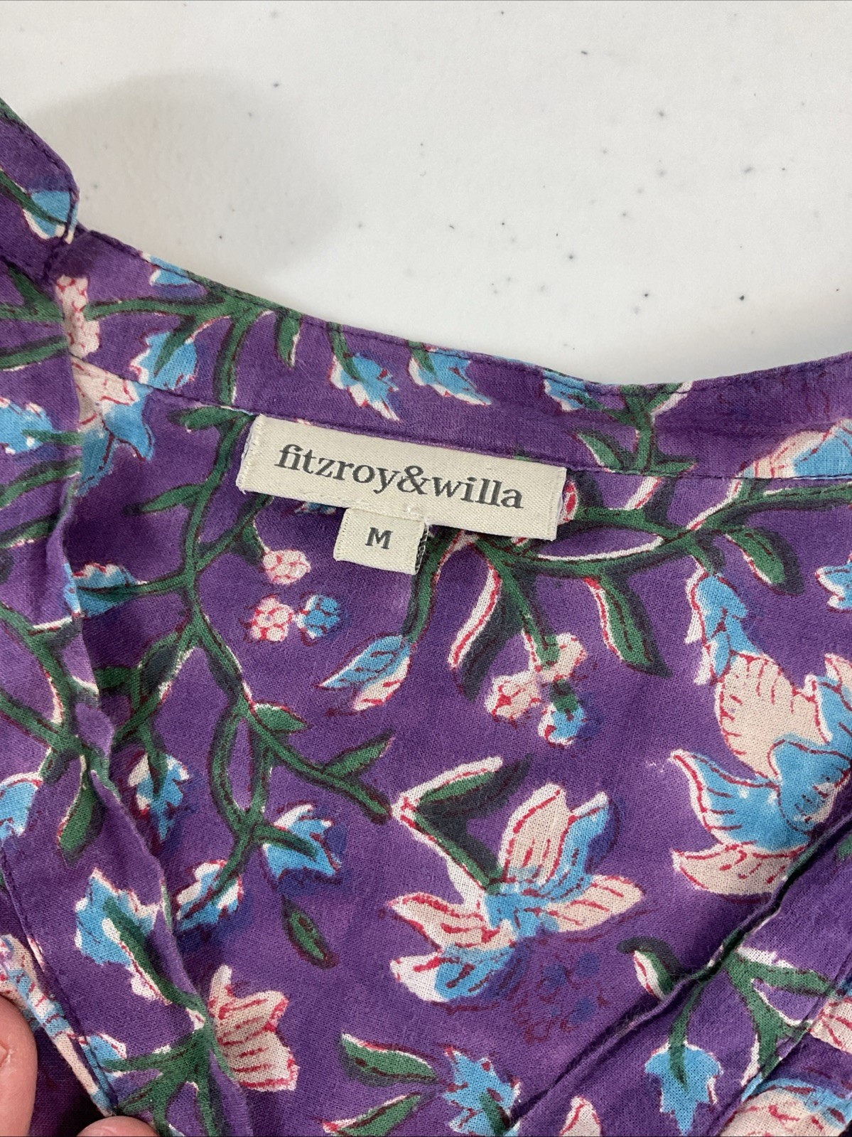 Fitzroy & Willa Marti Tiered Purple Baby Doll Floral Dress M Peasant Cottage