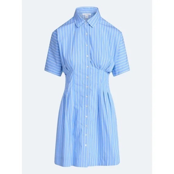 Free Assembly Women’s Medium Cotton Corset Midi Shirt Dress Blue Striped Pockets