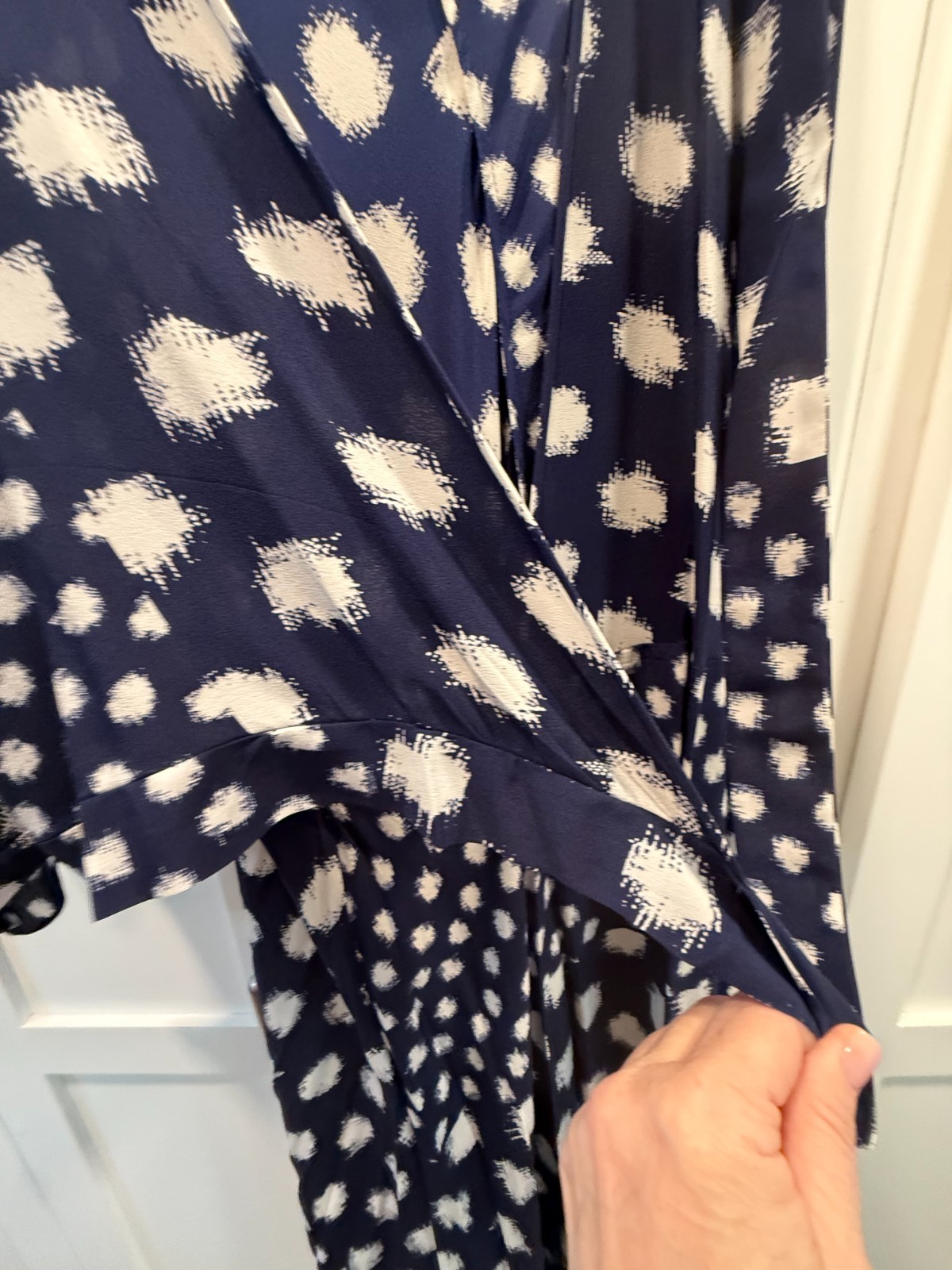 Diane Von Furstenberg Navy Cream Geometric Print Partial Wrap Dress XL EUC