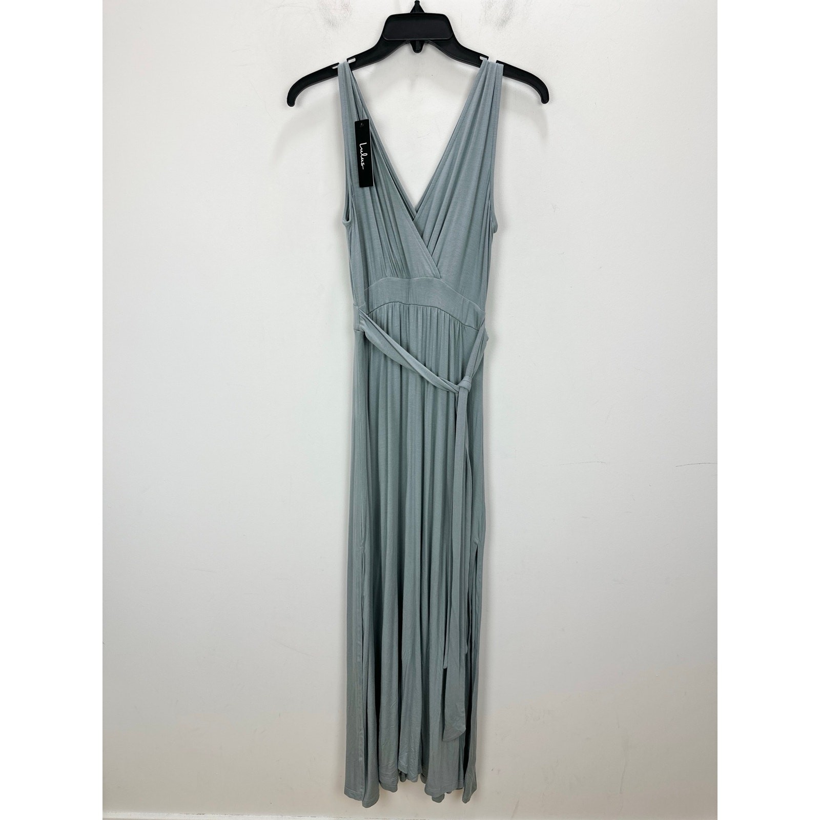 Lulus Surplice Stretch Jersey Knit Maxi Dress Side Slit Dusty Mint XS NWT