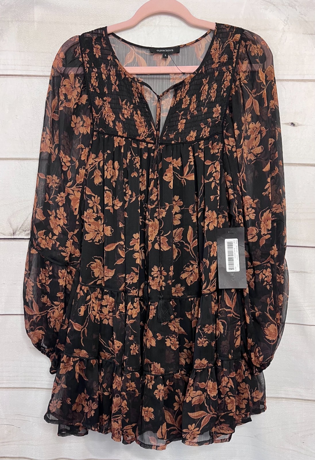 Olivaceous Dress NWT Size SM Brown Black Long Sleeves Fall Winter Chic