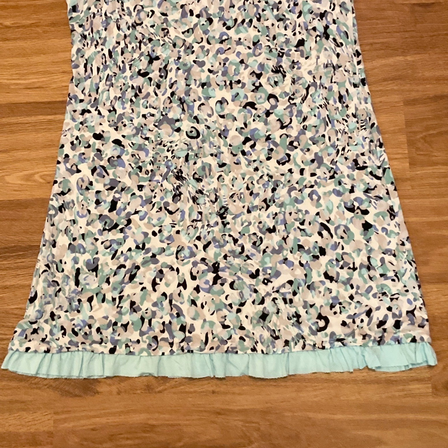 Womens Logo Layers Sleeveless Shift Dress Blue Mint Abstract Print Ruffle Hem L
