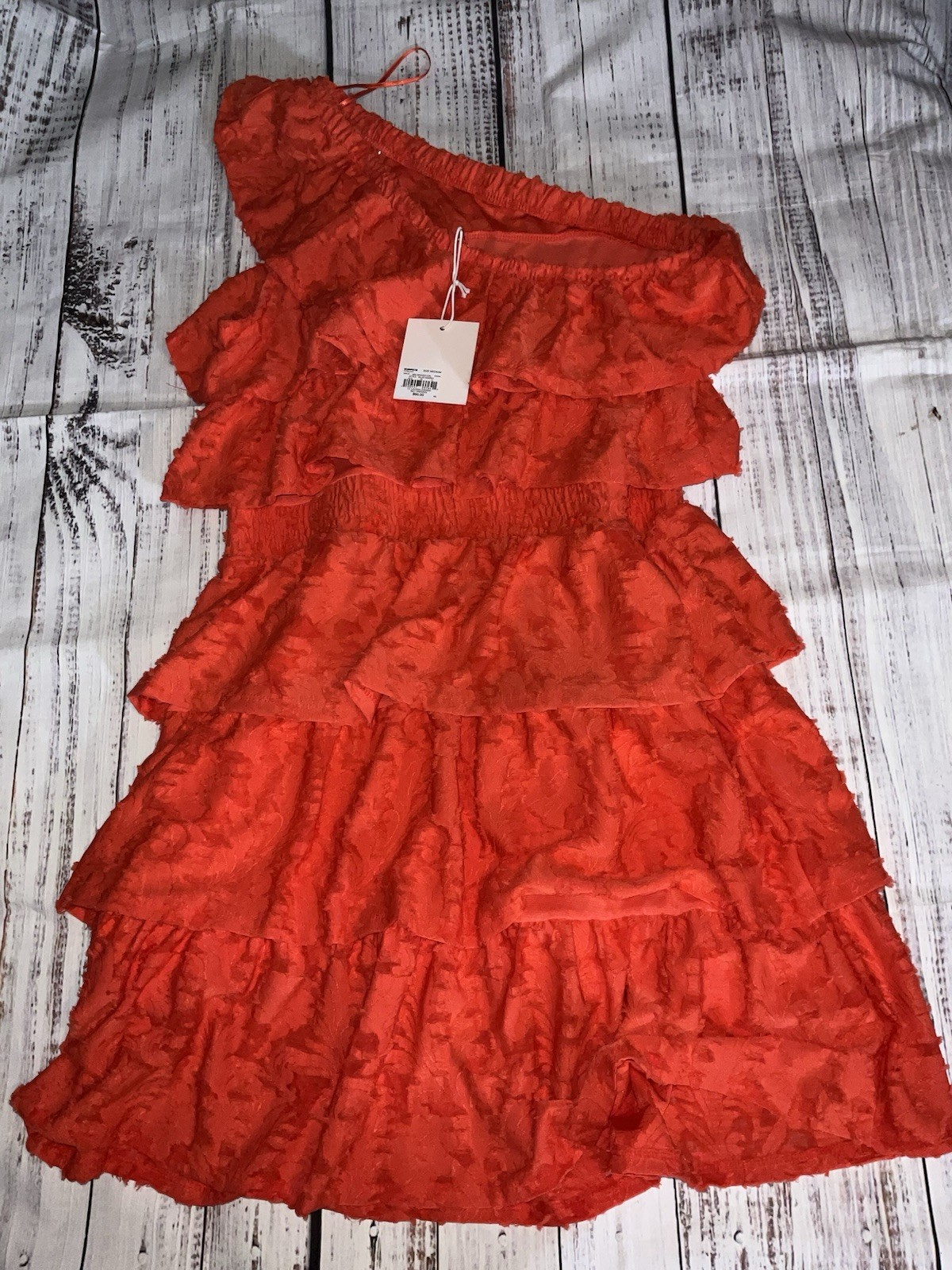 LC Lauren Conrad Dress Sleeveless Red Medium Tiered Ruffle One Shoulder (220)