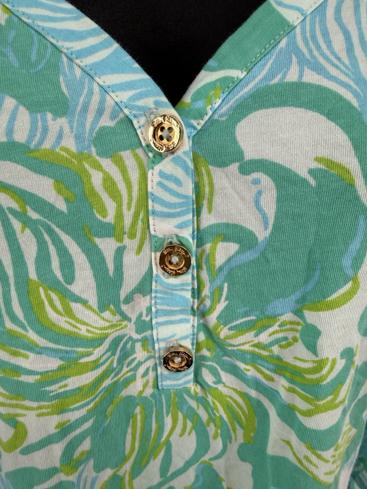 Lilly Pulitzer Palmetto Henley Dress Green Blue White Beach Resort Pima Cotton S