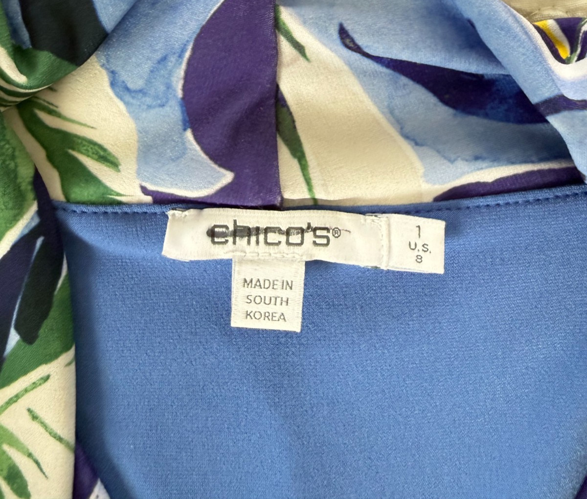 Chico’s Dress Maxi Sleeveless V-Neck Stretch Empire Waist Stretch Hawaiian 1 M 8