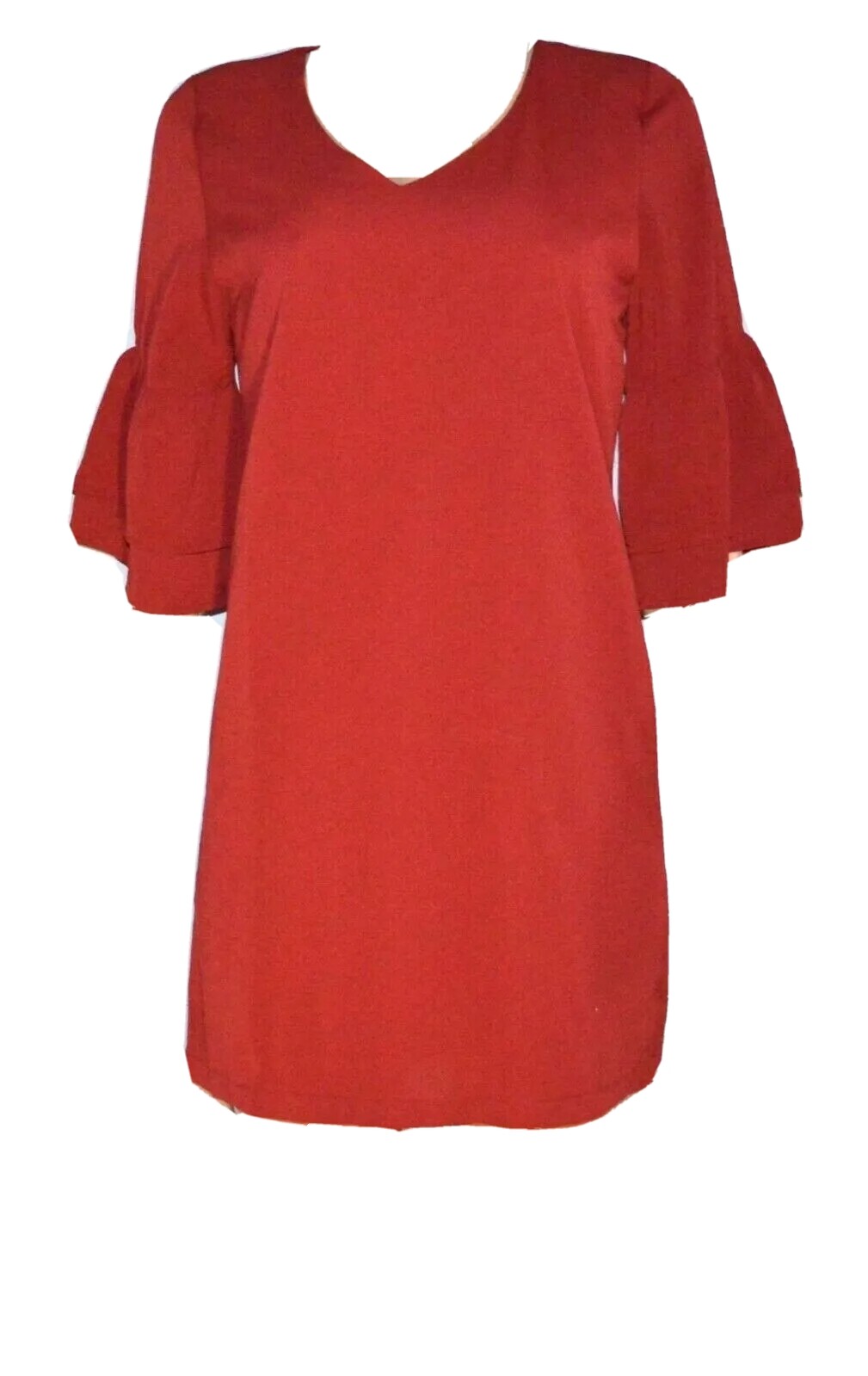Belongsci Dress Womens Xsmall Red Burgundy Bell Shape Vneck Solid Holiday New