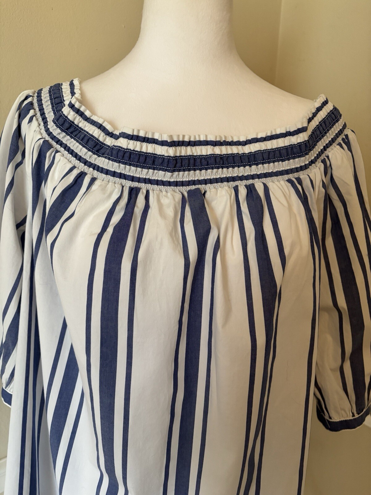 NWT Nautica Womens Size L White Blue Stripe Shift Dress Off Shoulder