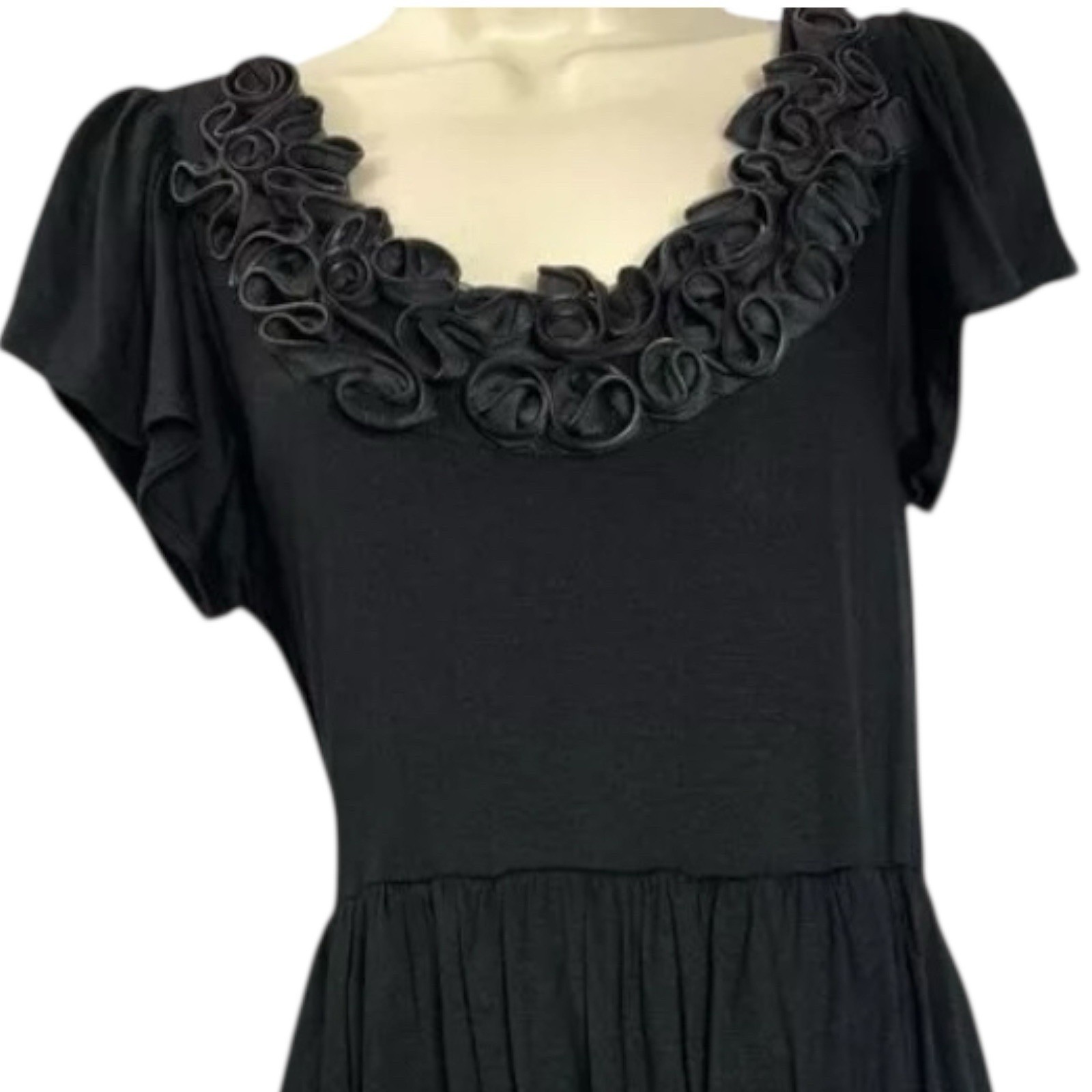 Black Rosette Neck Tiered Short Sleeve Dress Size L Juniors Whimsigoth