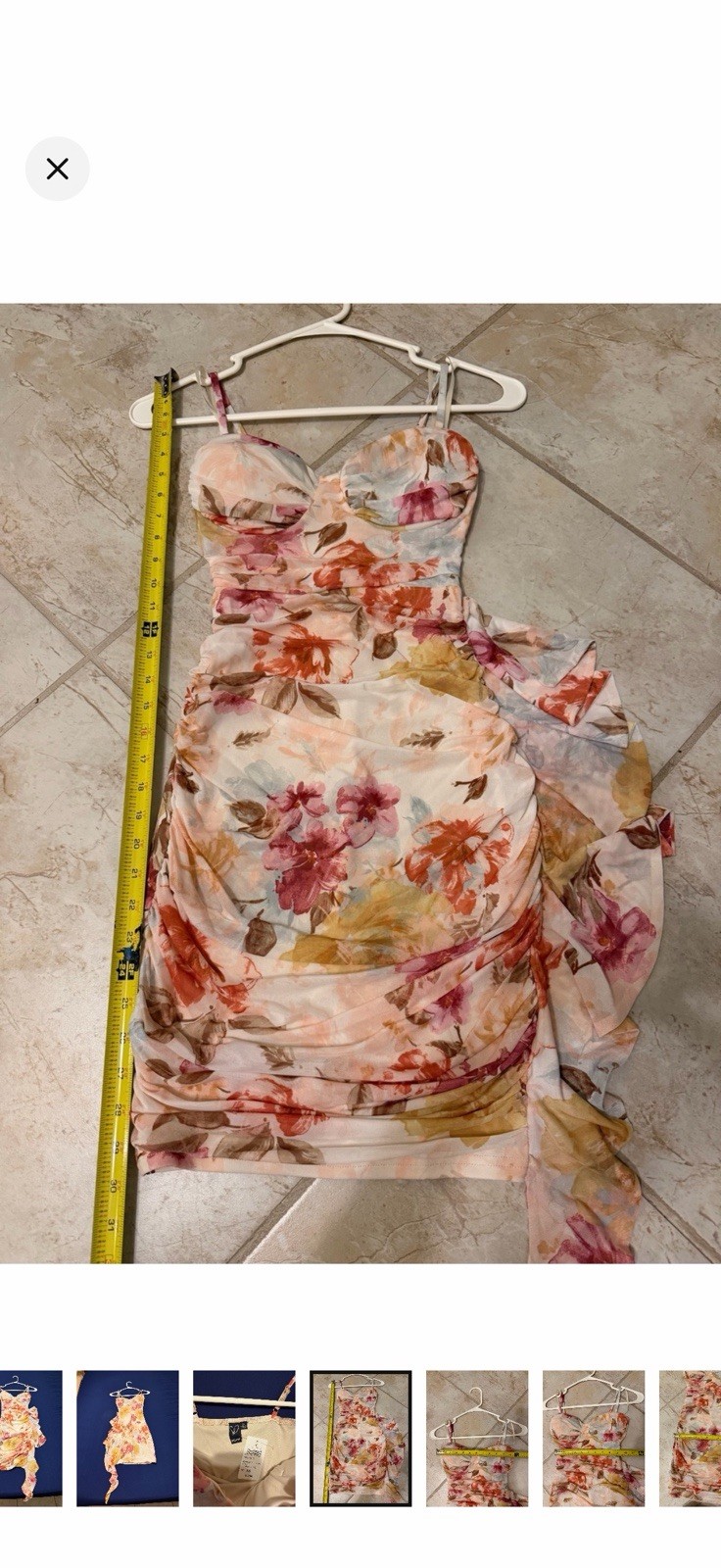 Windsor Ivory Multicolor Floral Mesh Ruched Bodycon Mini Dress XS Sweetheart