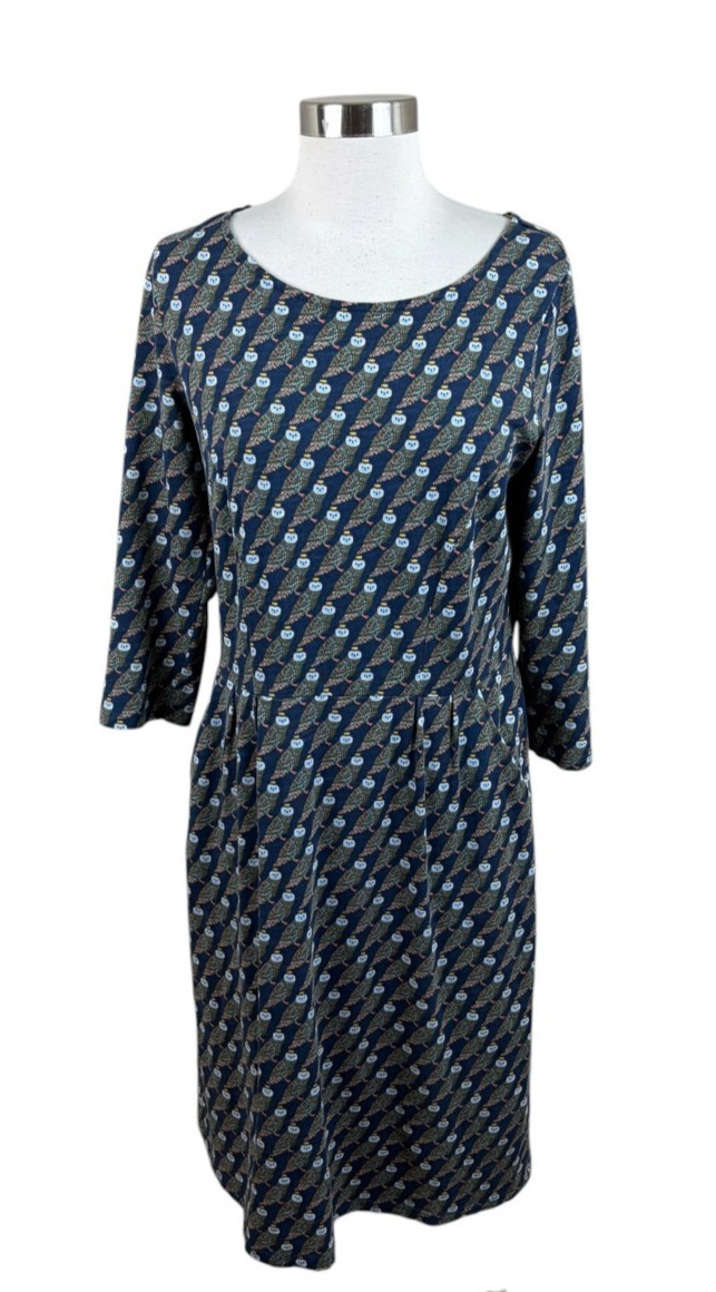 Boden Navy Regal Owl Novelty Knit Dress Size US 8 Pockets