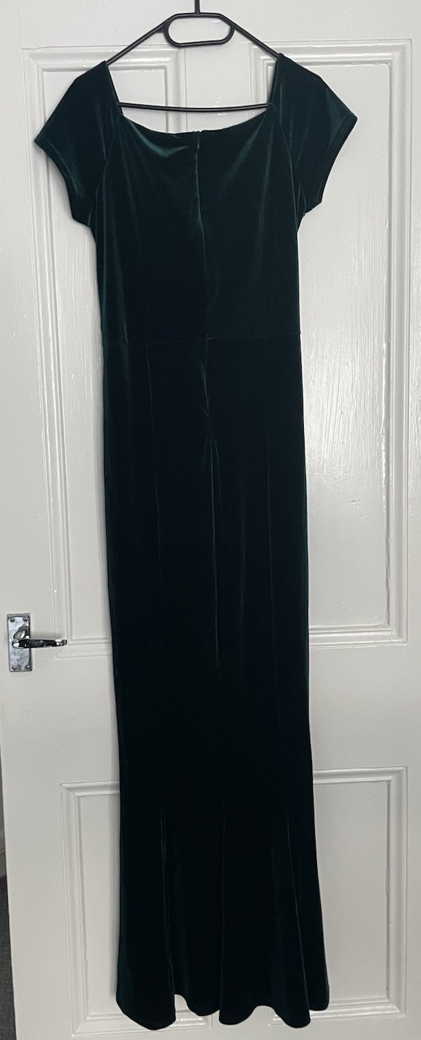 Emerald Green Velvet Knot Front Bardot Evening Gown UK12/14 See Description