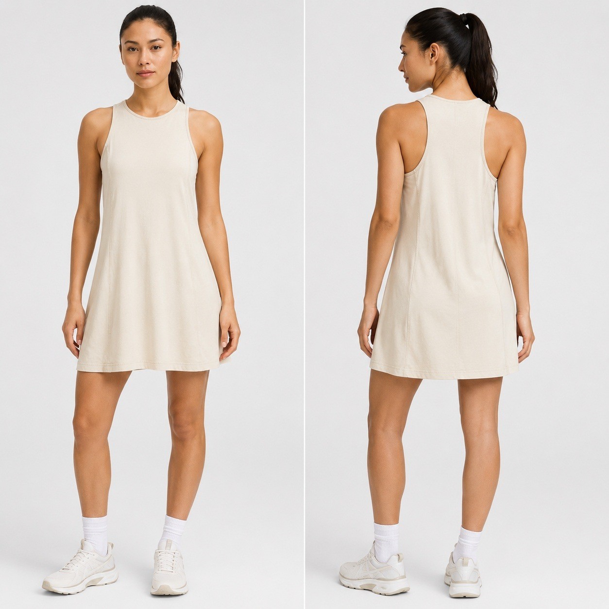 Lululemon Organic Cotton Cinched Waist Dress Womens Beige See Measurements