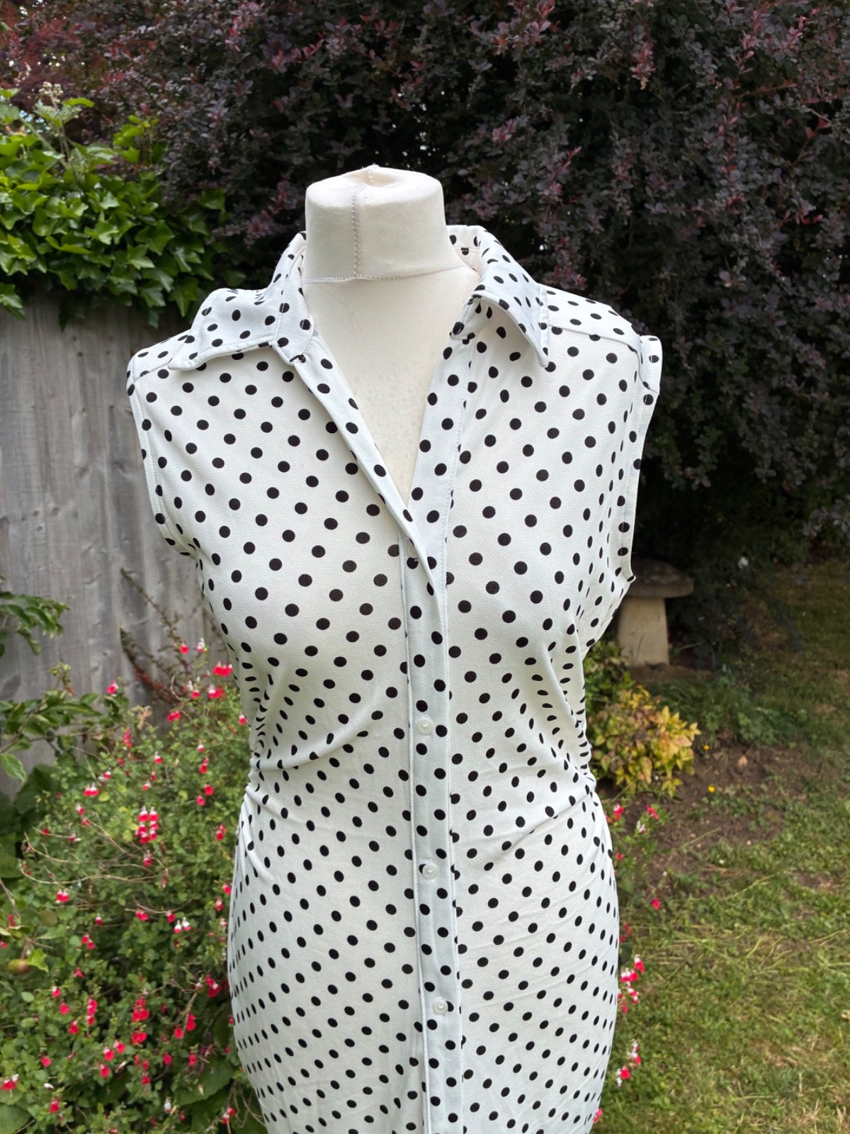 JULES & LEOPOLD BLACK WHITE SPOTTY SLEEVELESS BUTTON FRONT DRESS BNWT M 10 12