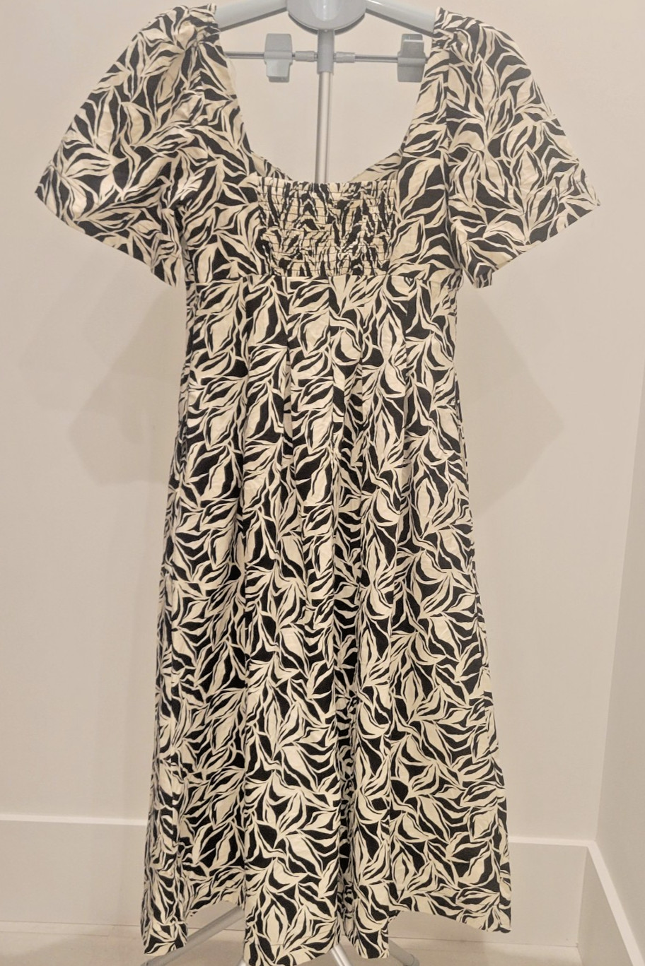 A New Day Cream and Black Floral Smocked Dress – Size 4