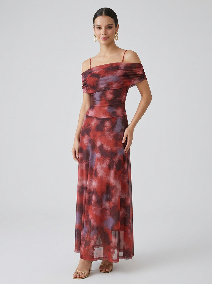 Ethereal Mesh Draped Maxi Dress