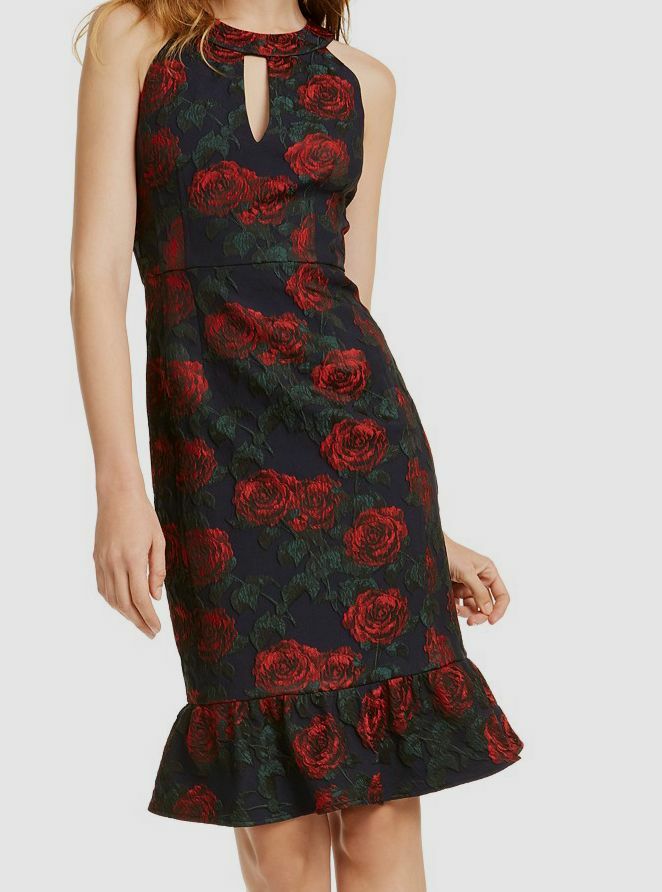 $179 Nanette Lepore Women’s Red Floral Crew-Neck Keyhole Sleeveless Dress Sz 4