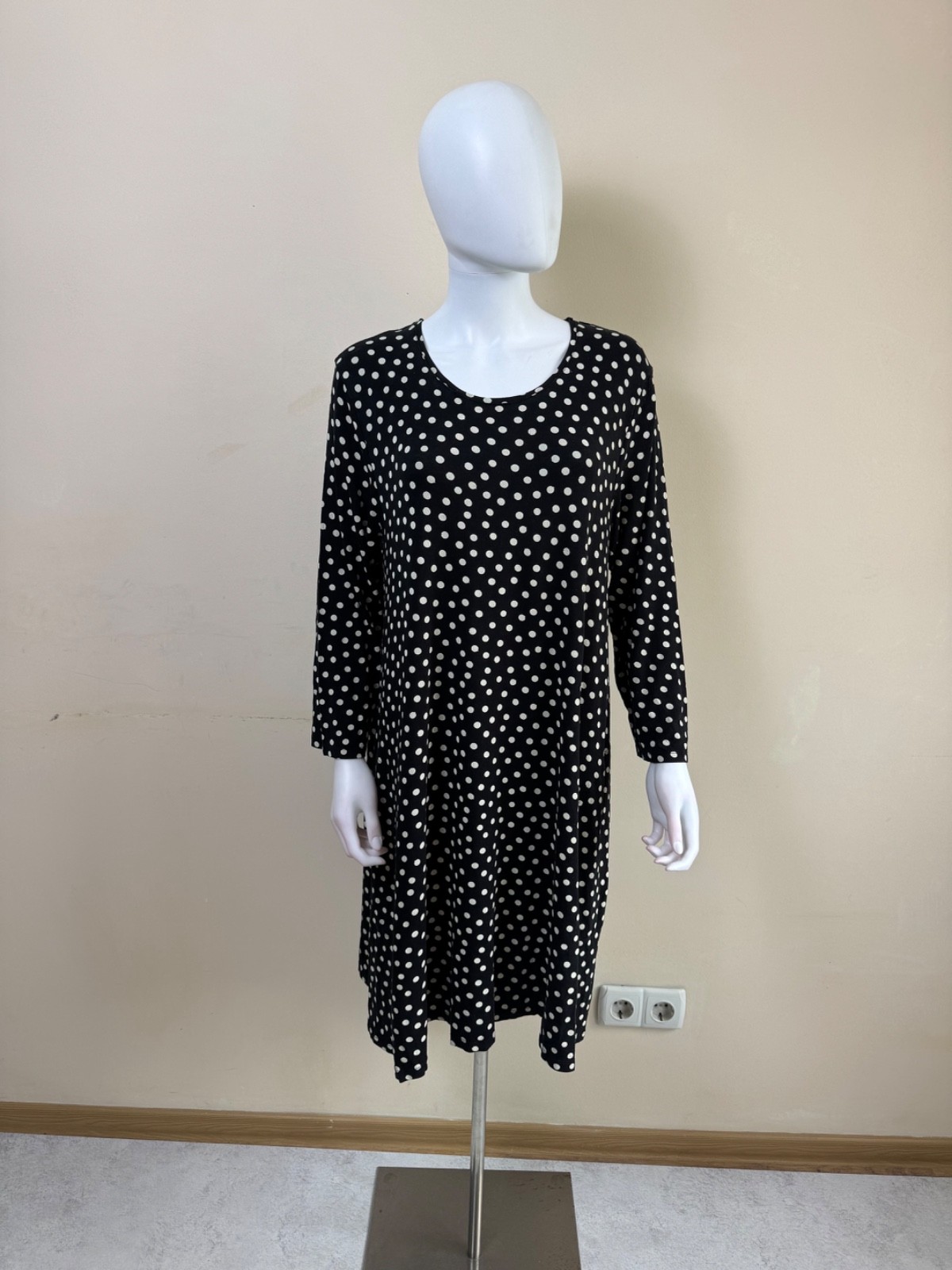 Gudrun Sjödén Black Polka Dot Lyocell Dress Lagenlook Pockets Size L XL