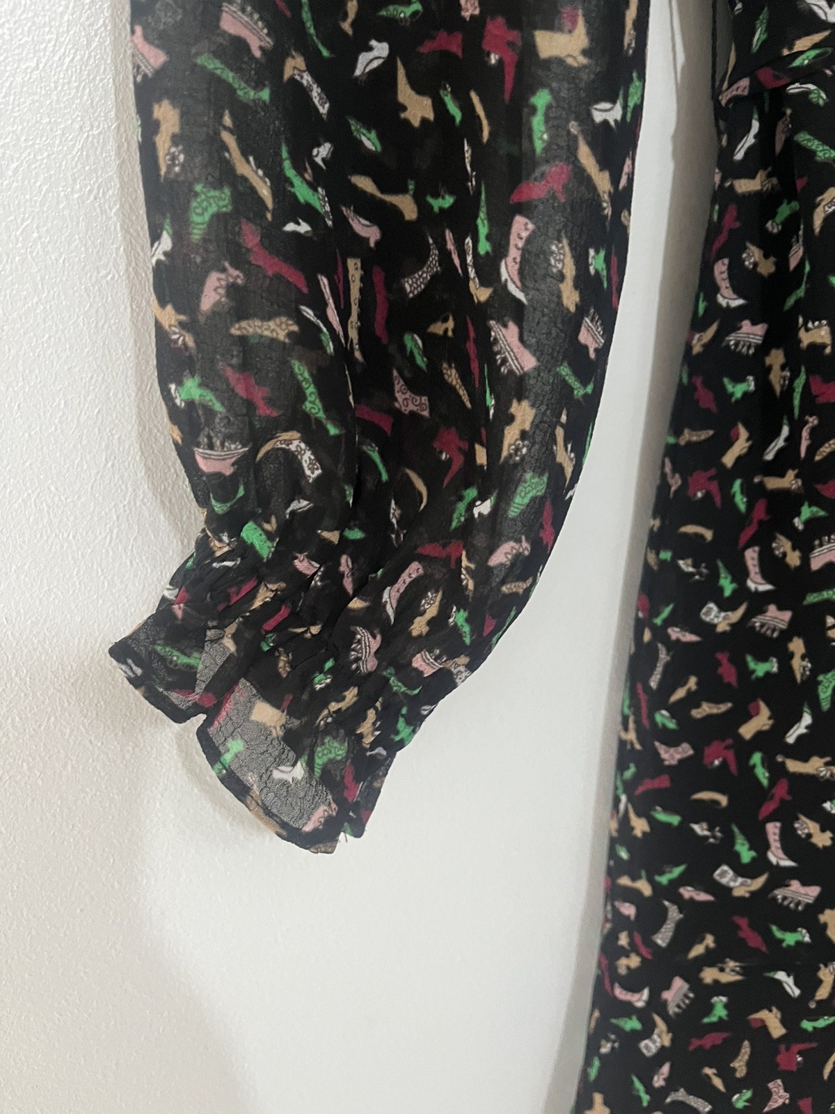 Whistles Black with multicoloured shoe Print Floaty short Dress Size 10