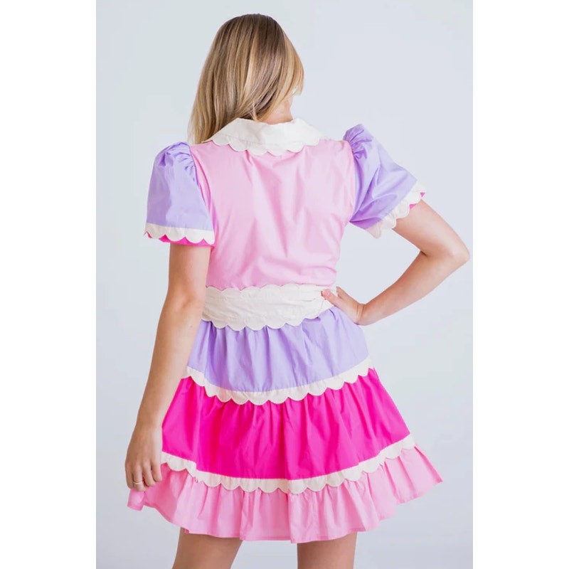 Karlie Scalloped Button Front Cutie Pie Mini Dress Pink Size Large