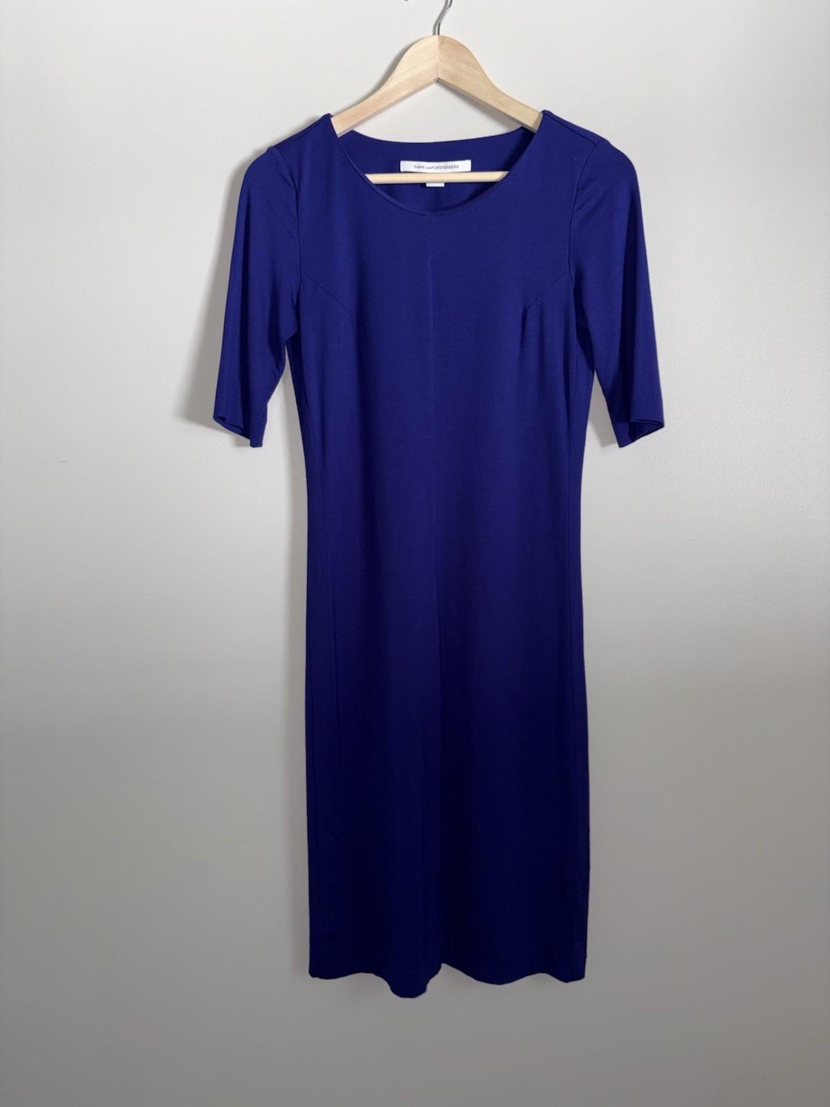 Diane Von Furstenberg Raquel Scoop Neck Sheath Dress Size S Blue Midi Stretch