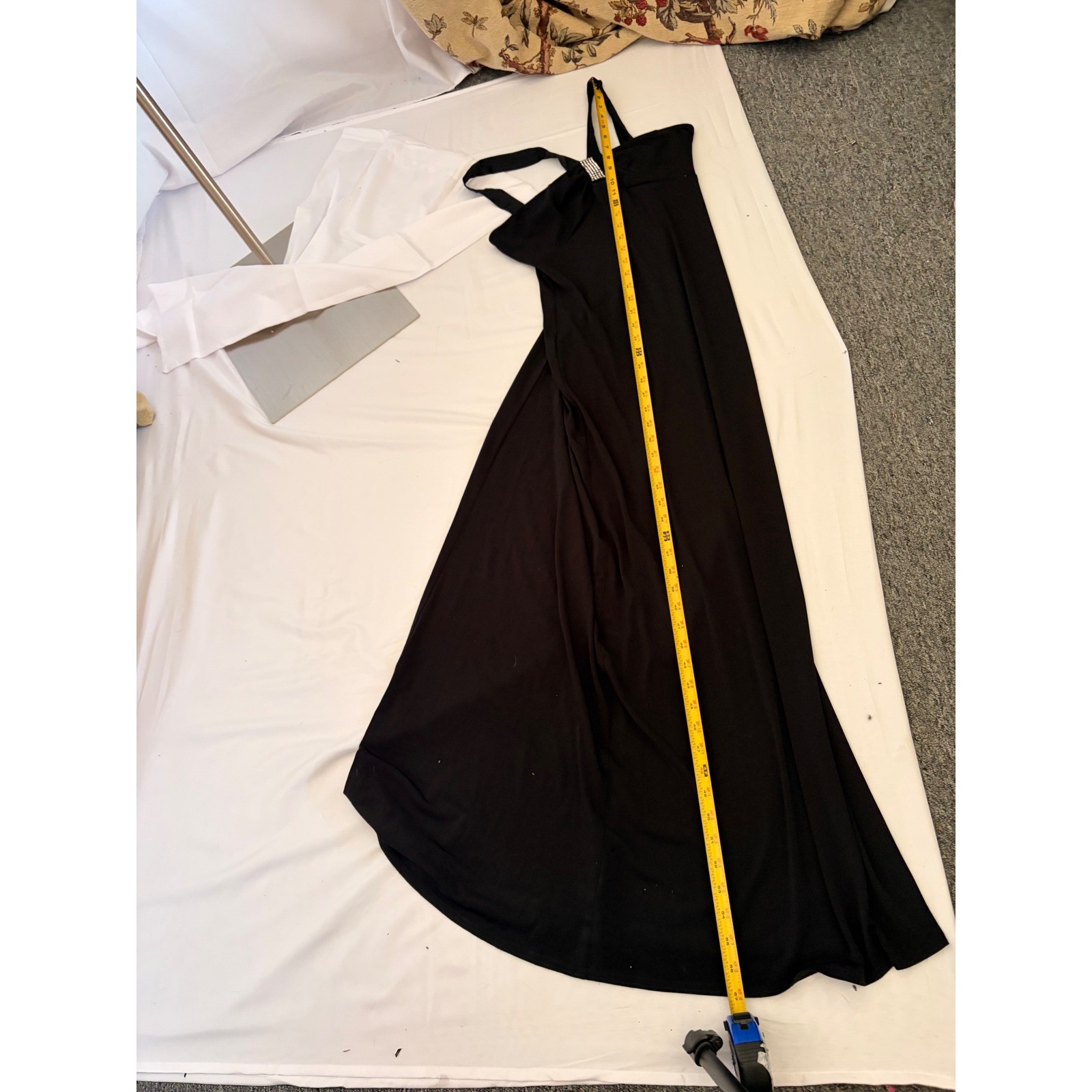 City Triangles Gorgeous flowy Black Maxi Dress/gown with Rhinestone Bust Detail