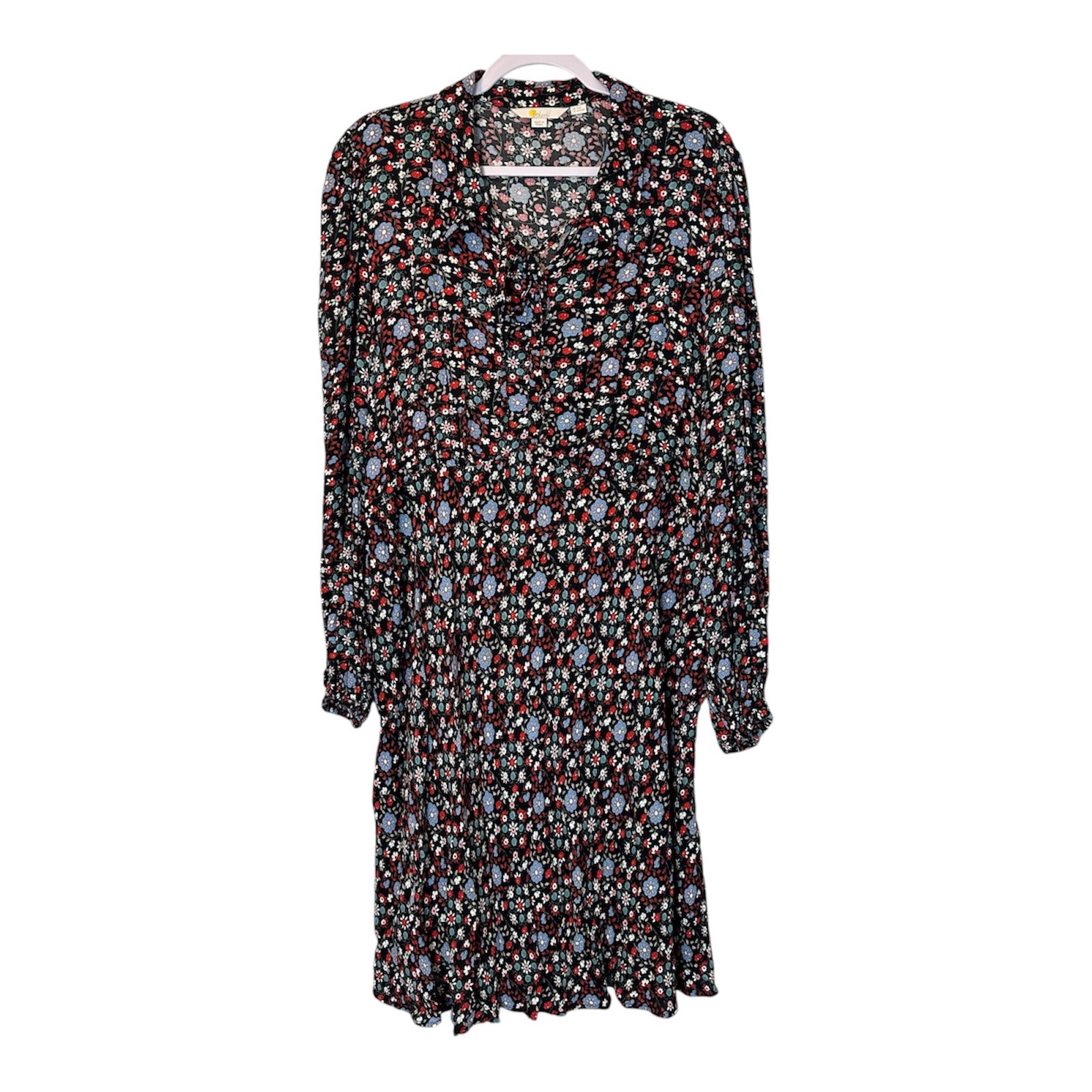 Boden Size-US 20/22R Women’s Dress Floral Black Long Sleeve Tie Neck