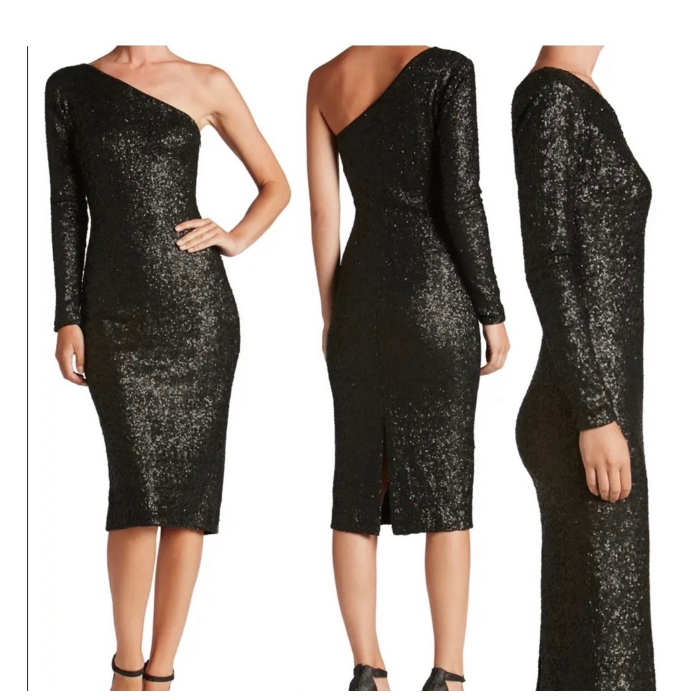 Dress The Population Black Sequin One-Shoulder Dress