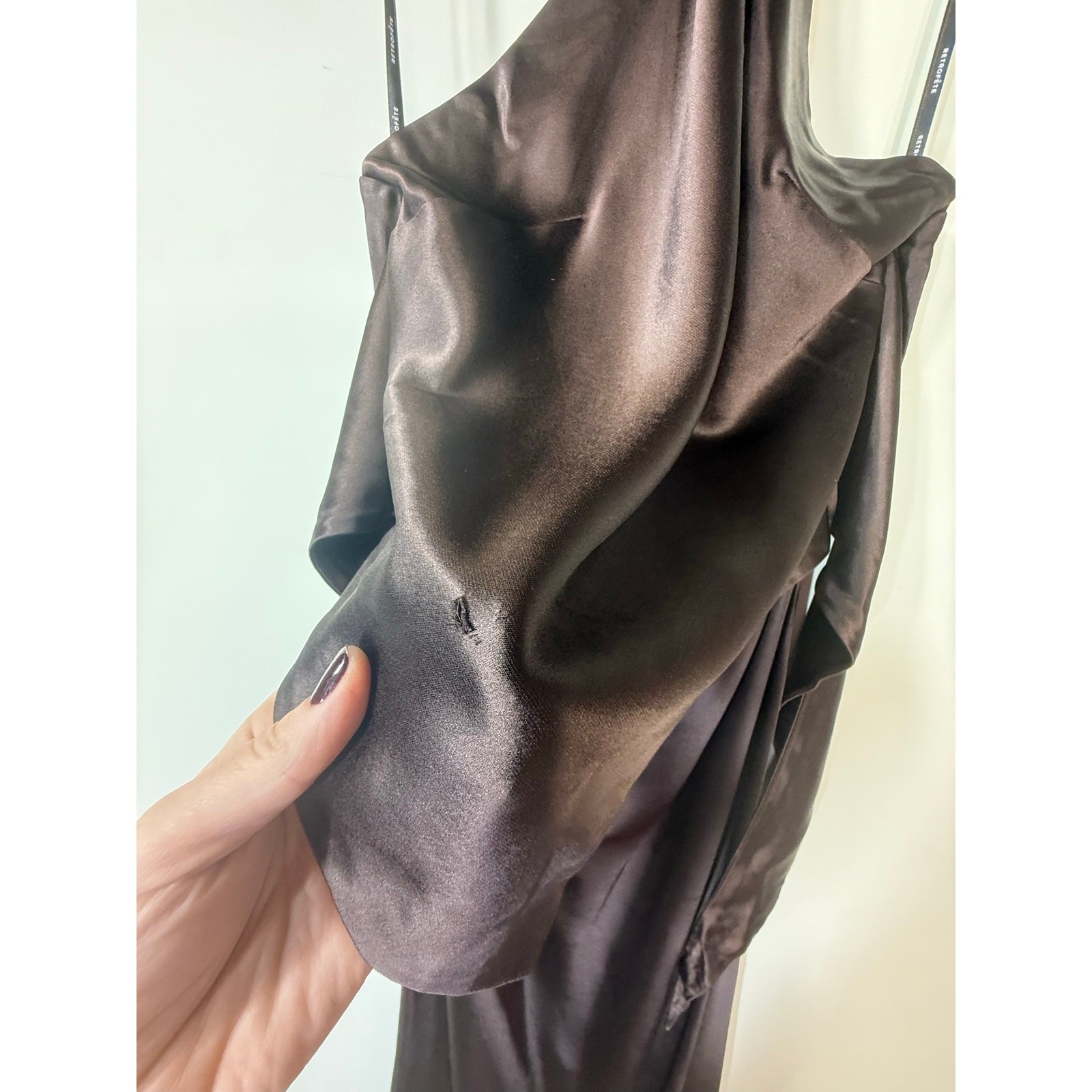 Retrofete Ester Brown Satin TieBack Sheath Formal Dress, Prom Wedding Large