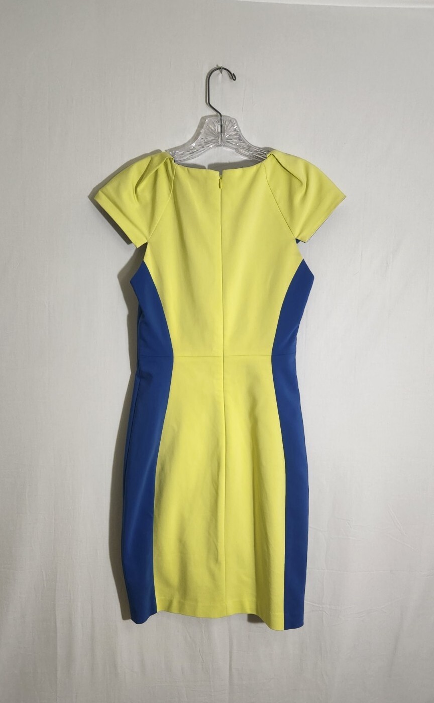 Belle Badgley Mischka Pencil Sheath Dress Womems Size 2 Yellow Blue Color Block
