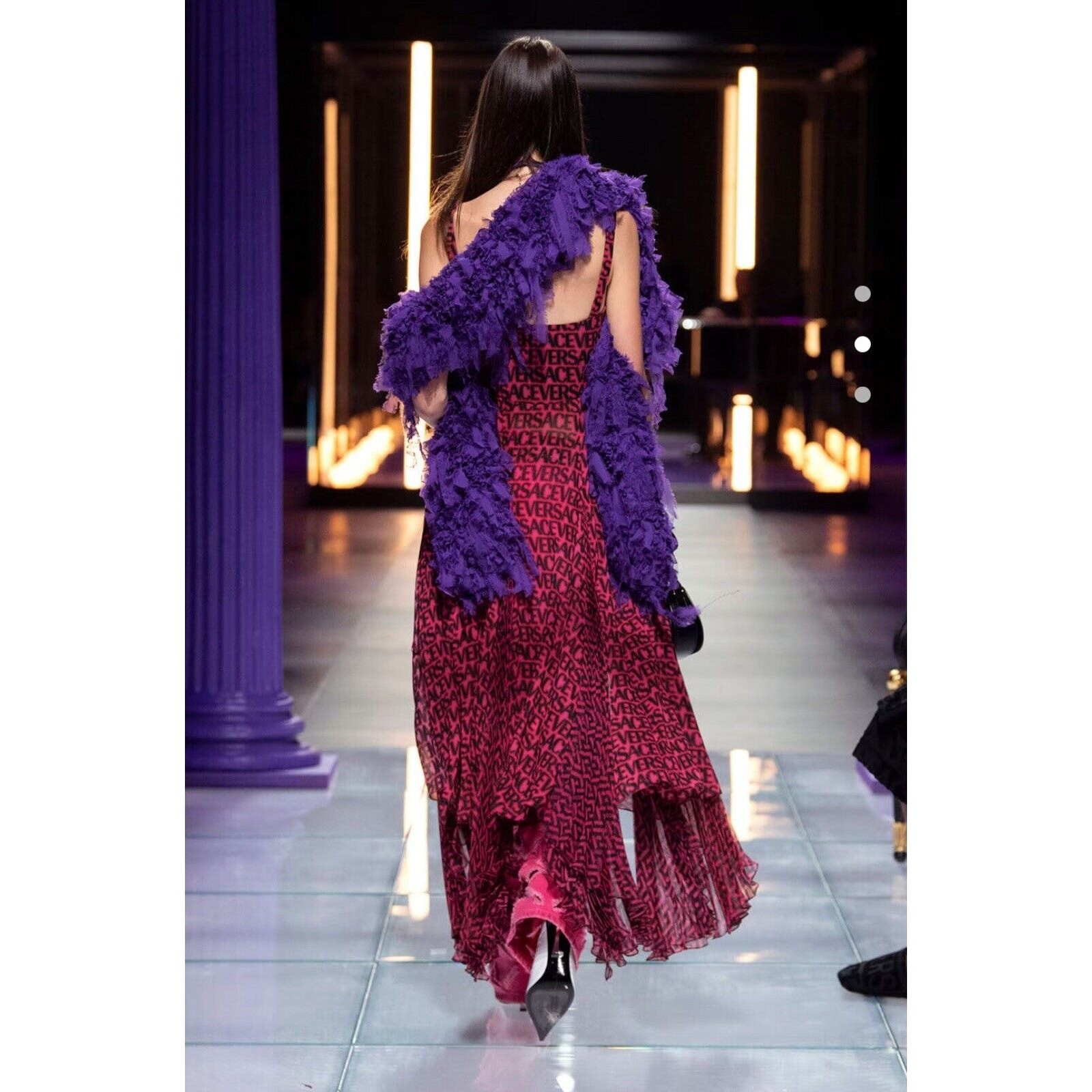 NWT Versace Runway Plisse Silk Dress IT 38 US 2 All Over Logo Red Black $5,425