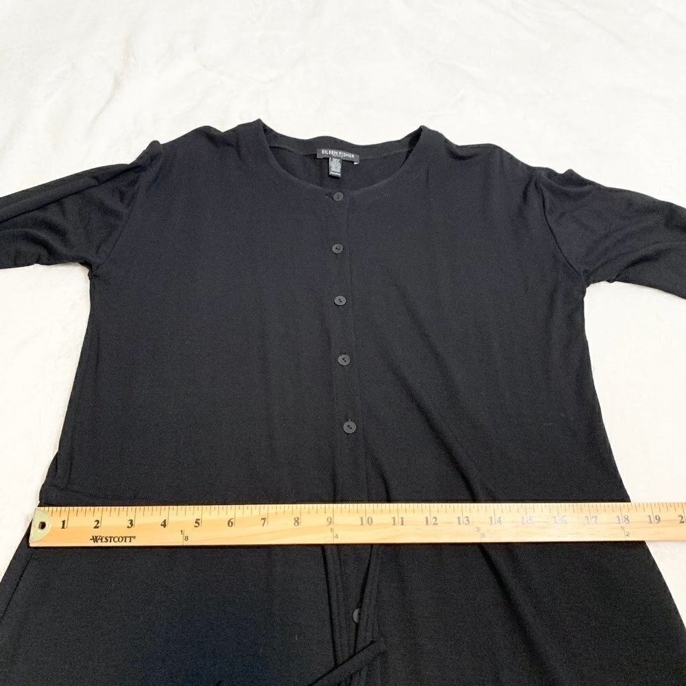 Eileen Fisher Button Front Long Sleeve Dress Women PM Black Drawstring Waist