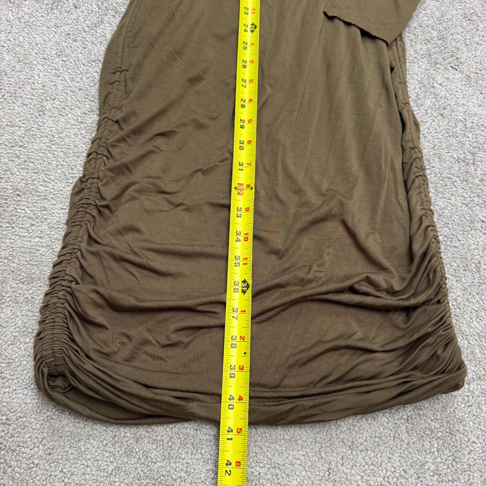 Good American Ruched Maxi Dress Womens 3 Large Green Long Sleeve Rayon Stretch