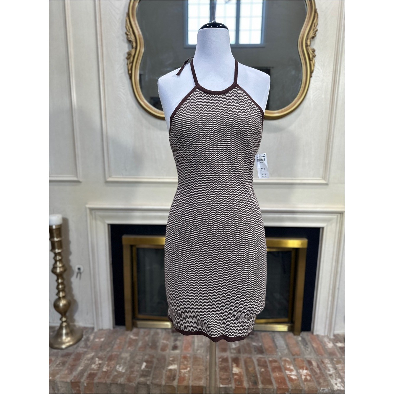 Abercrombie & Fitch Dress S Knit Halter Chevron Mini Resortette Retro Y2K