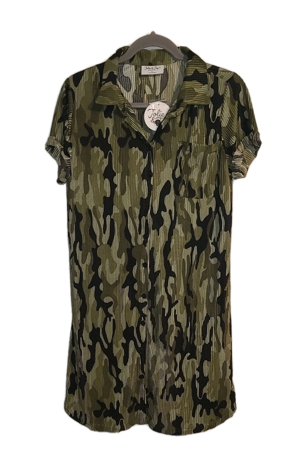 Jolie & Joy Camouflage Button Up Dress with Short Sleeves Sz XL Y2K Airy Camo