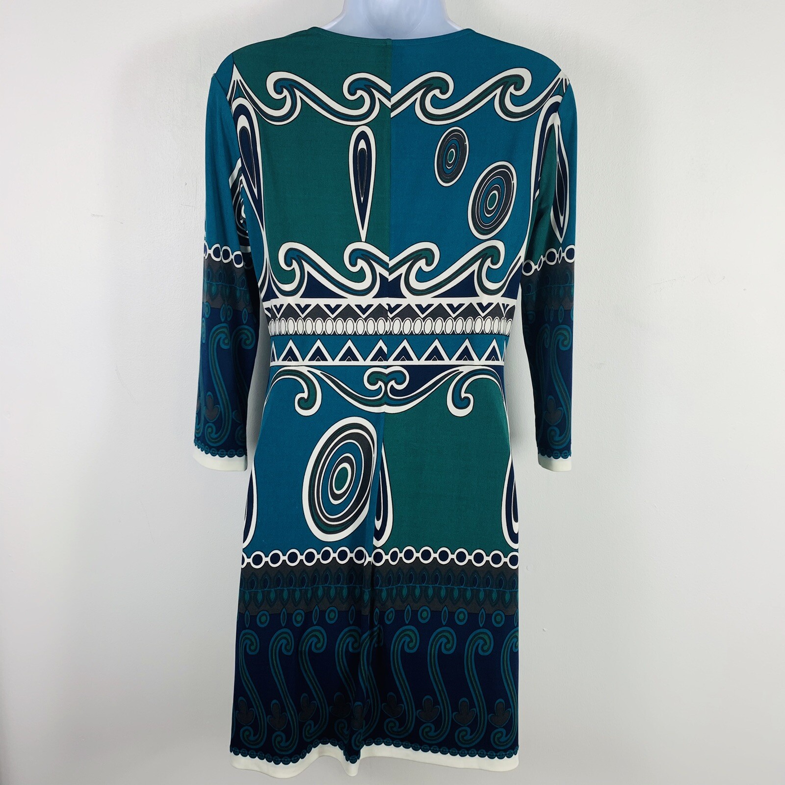 Ali Ro Womens Dress size 2 Blue Green Geometric Long Sleeve Lightweight Stretch