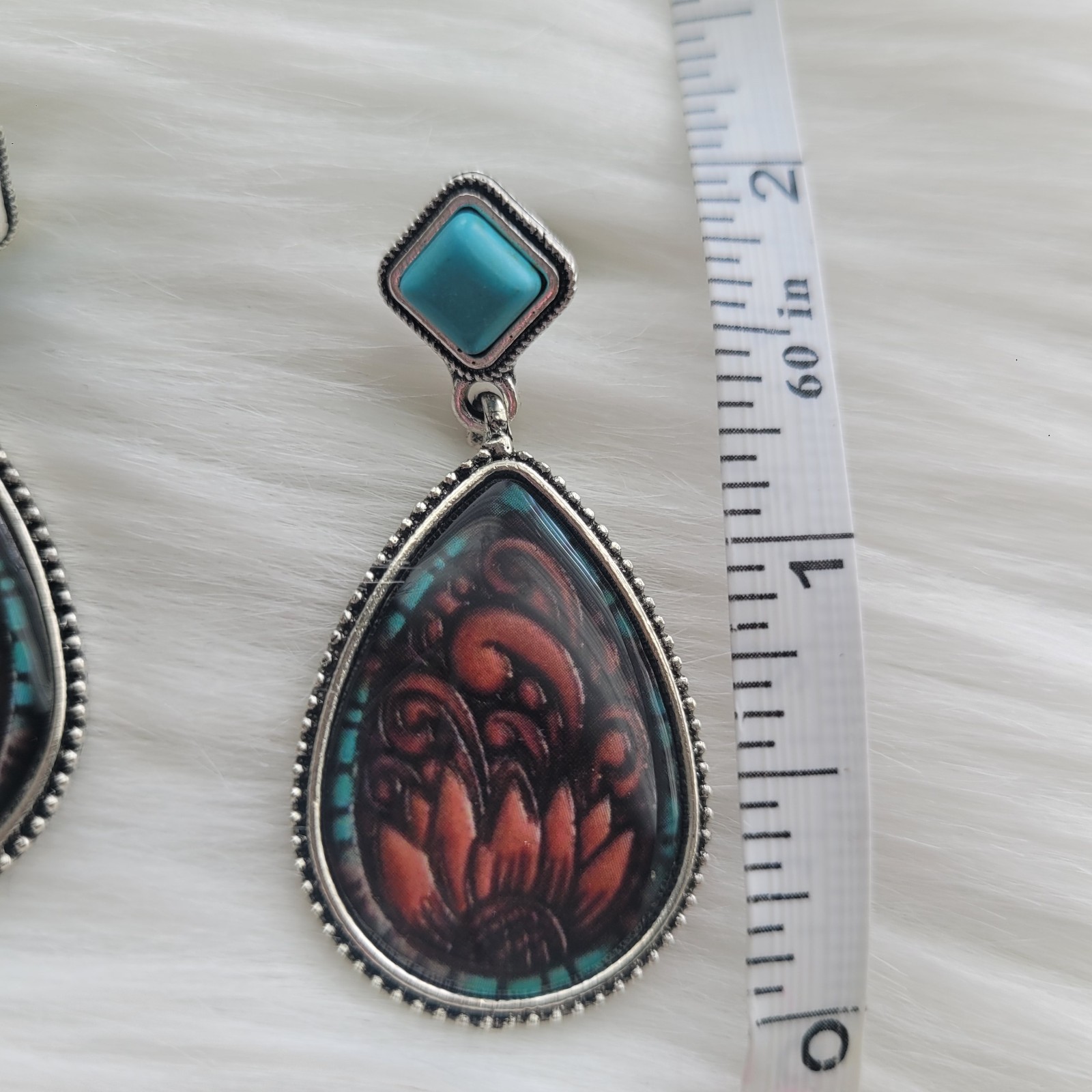 Water Drop Sunflower Post Dangle Earrings Synthetic Turquoise Western Boho