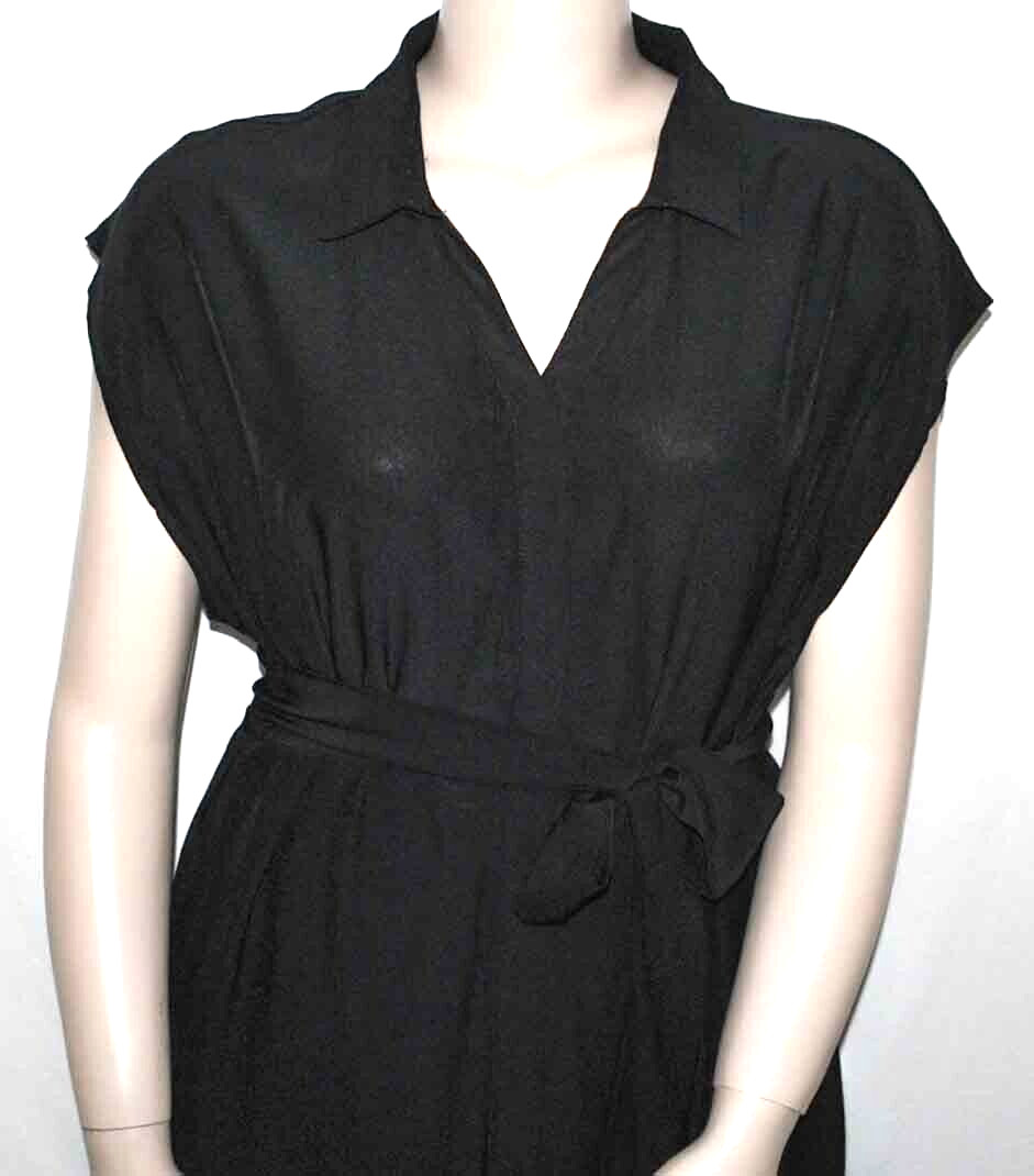 Bishop Young Petite Button Down Belted Dress, Black 3X A377232