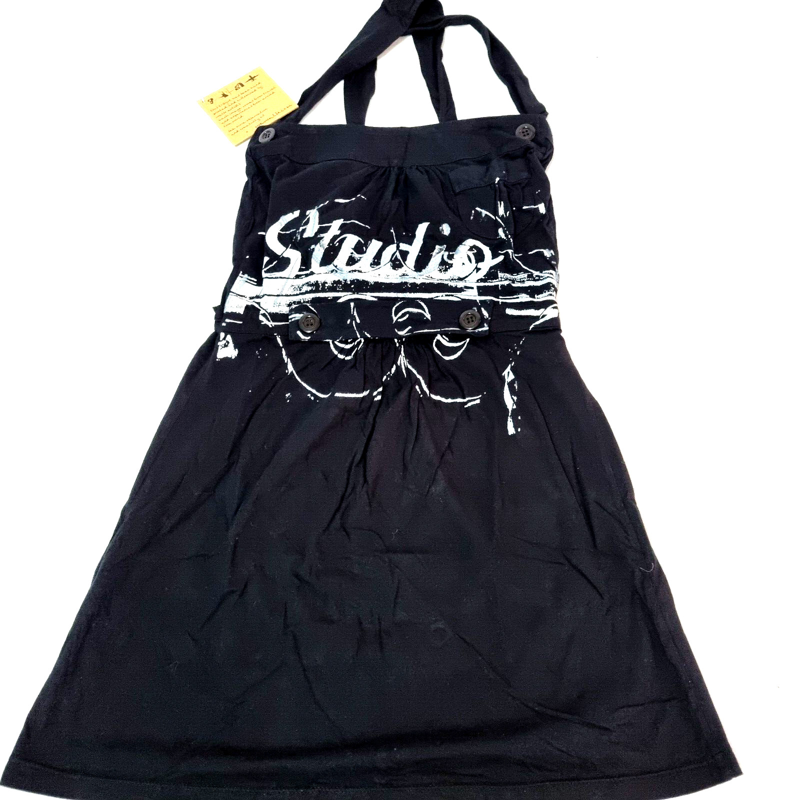 We Walk Women Dungaree Studio Waist Tie Size M Black White Hand Printed Art $59