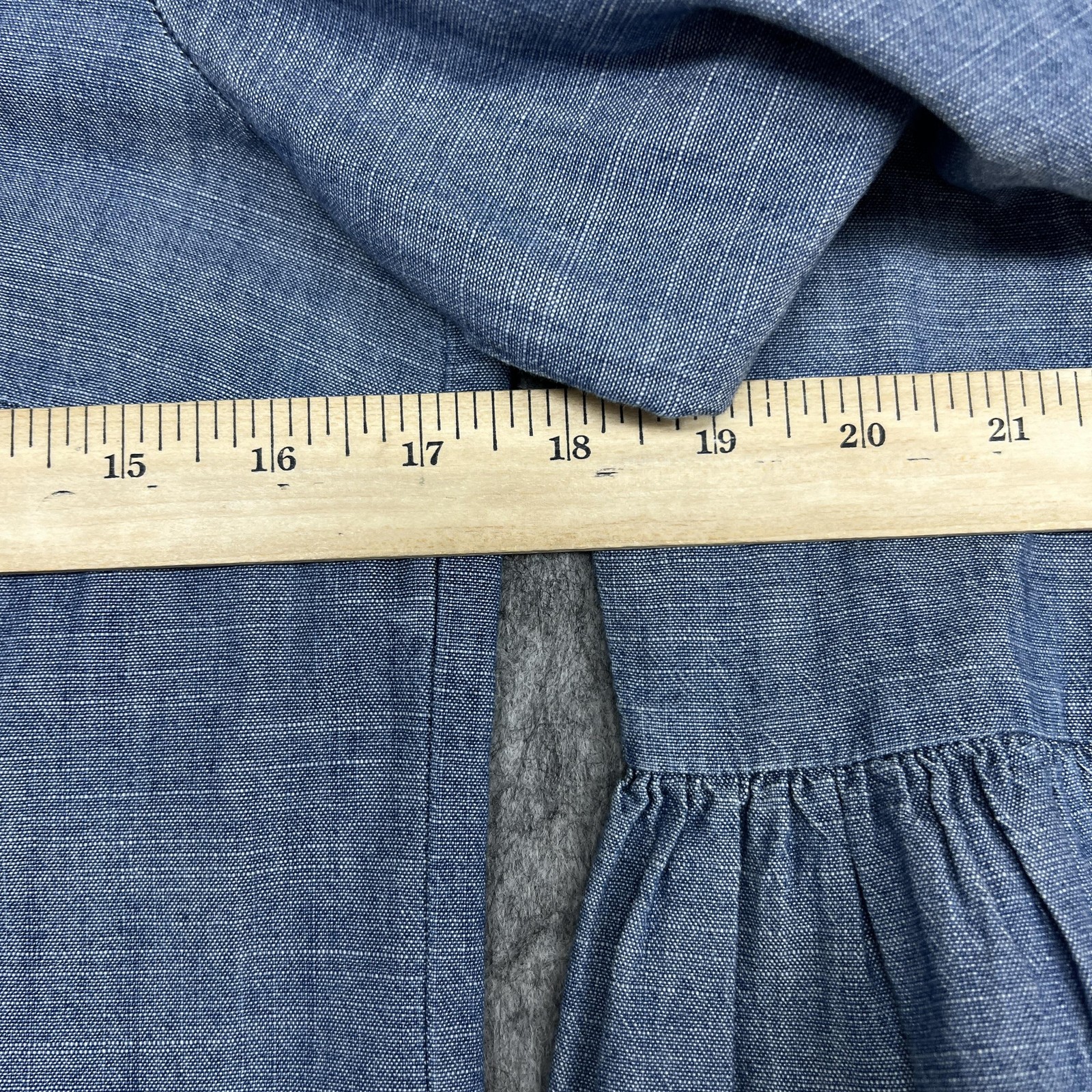 J Crew Dress Womens 2 Blue Chambray Tie-Cuff Bell Sleeve Shift V Neck H5485