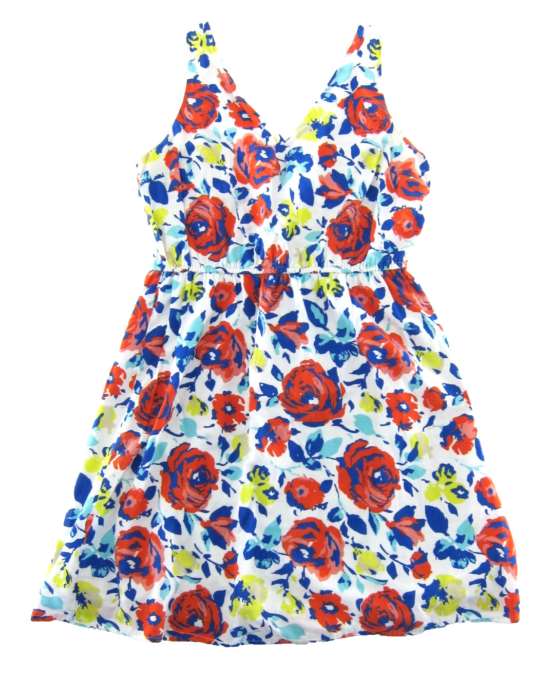 Old Navy 100% Cotton White Orange Blue Yellow Floral Sheath Tank Sun Dress 14