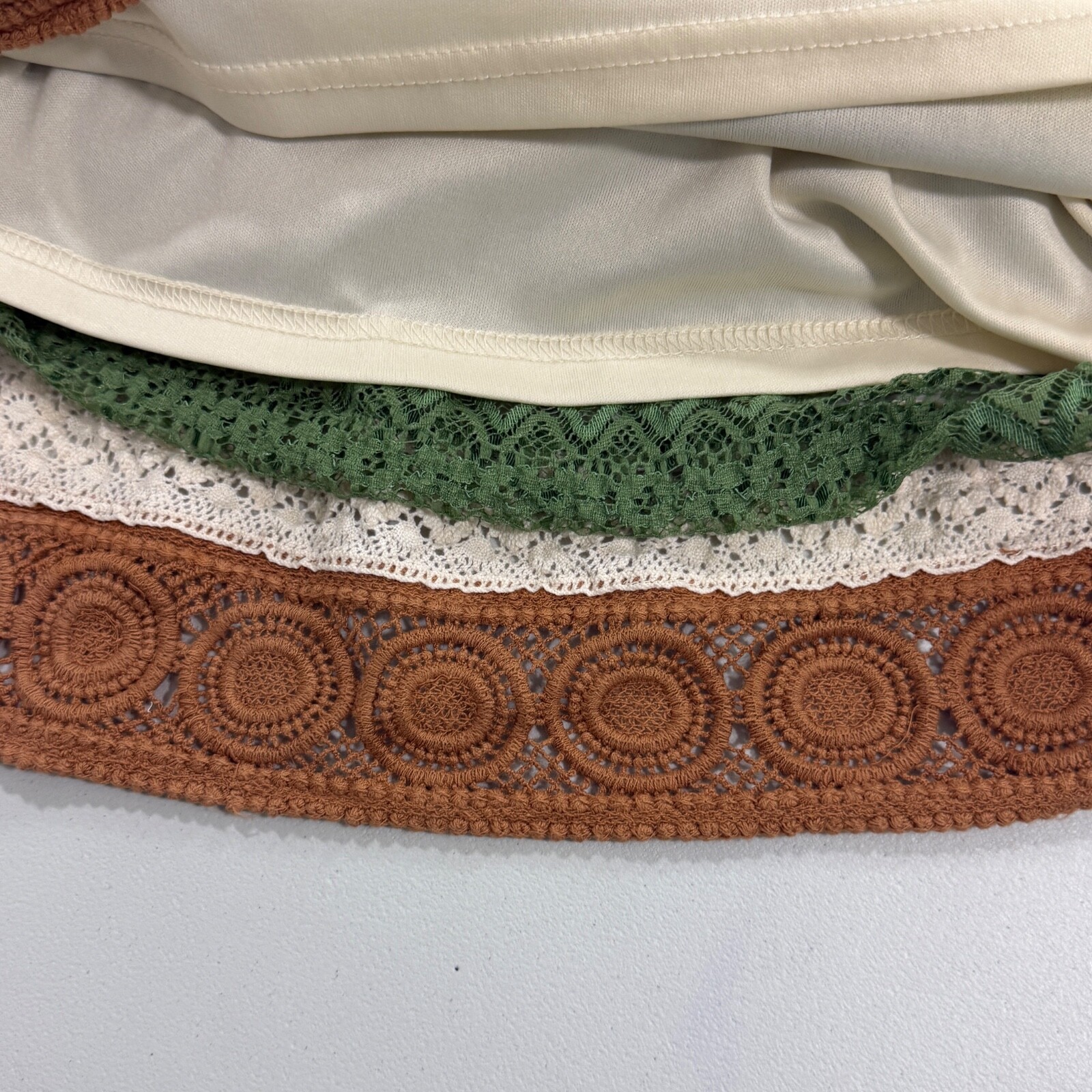 Ryu Womens Dress Small Cream Green Stripe Crochet Boho Hippie Festival Fairy