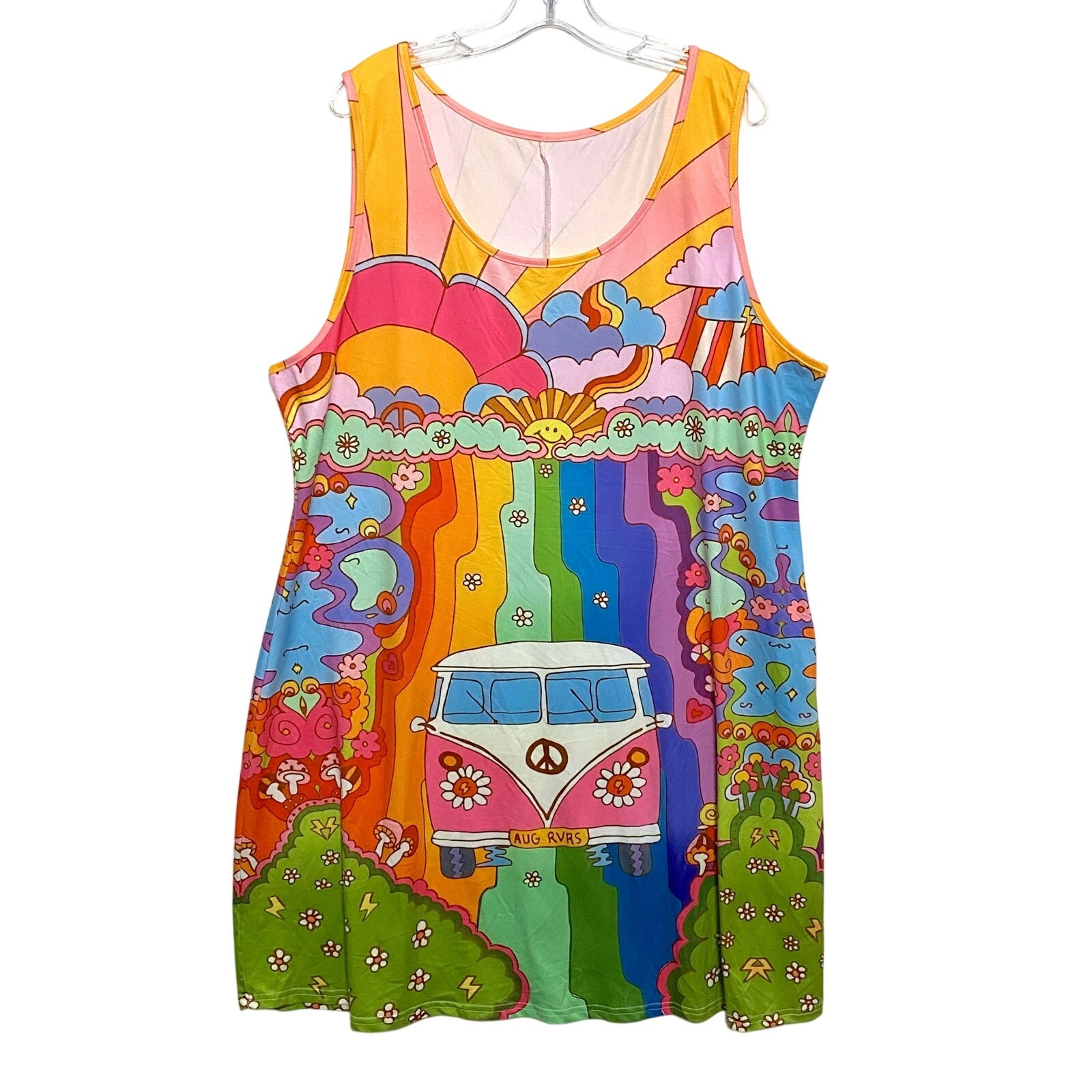 Psychedelic Hippie Sleeveless Dress Womens 4XL RV Peace Flower Power Retro Boho