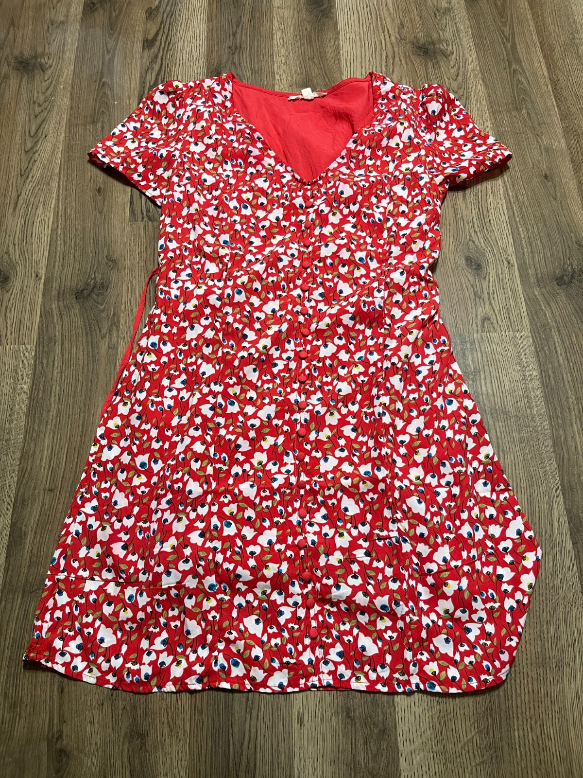 Lis Dress, Women’s Size Small, Red White Blue Green, Floral, V-neck, A-line
