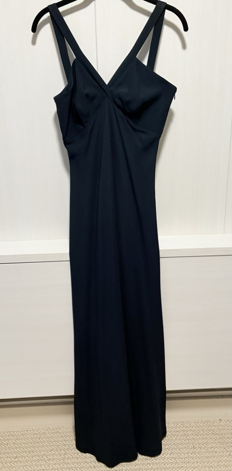 GIANFRANCO FERRE STUDIO Strappy V Neck Long Formal Blue Black Crepe Gown Small